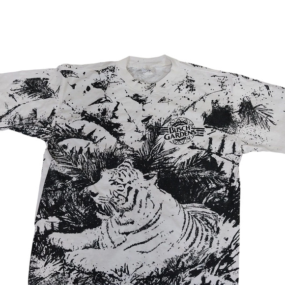 Vintage Busch Gardens Tiger All Over Print T Shirt One Size (XL) Single Stitch - Picture 1 of 7